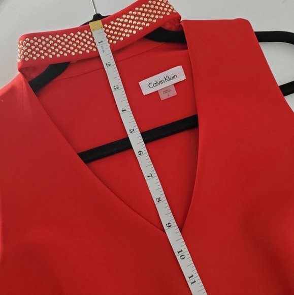 CALVIN KLEIN Red Choker V-neck Cutout Scuba Dress - Picture 8 of 10